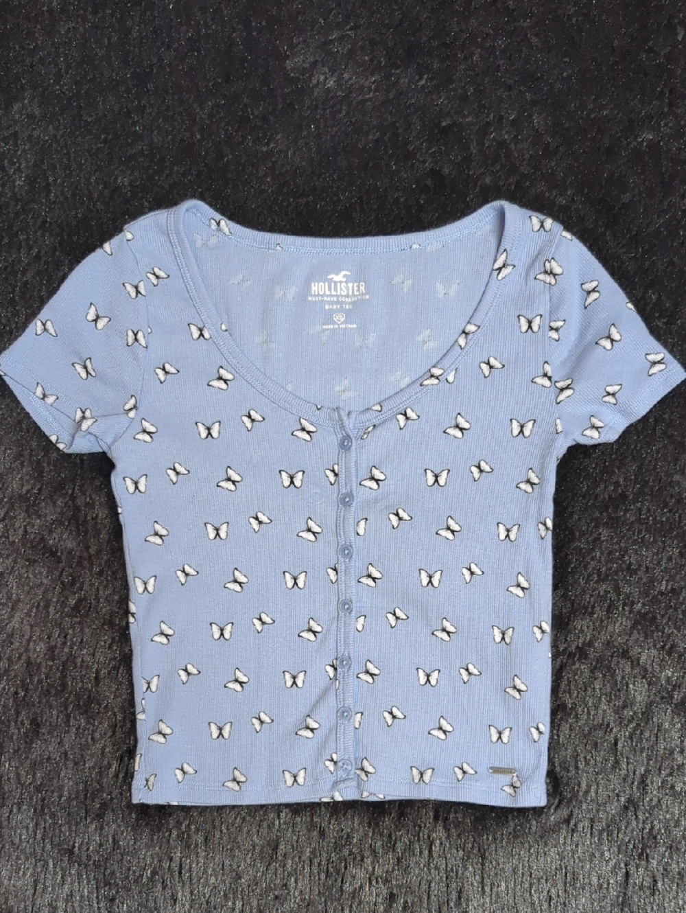 NEW Hollister Light Blue Butterfly Button-Up Crop Top Size Women's XS